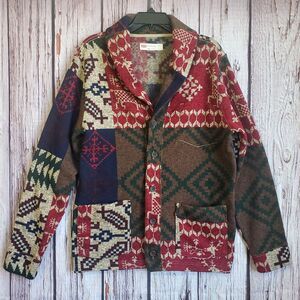 Levi's Aztec Patchwork Knit Fleece Cardigan Men Sweater Shawl Collar Large Chore